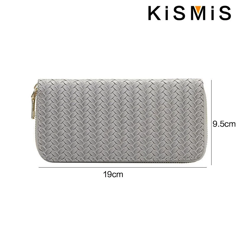 KISMIS nuovo portafoglio da donna con cerniera media e lunga-moda in stile europeo e americano con Design intrecciato in pelle Pu - immagine 6