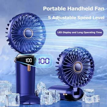 Handheld Mini Fan 3000mAh Foldable Portable Desk Outdoor Neck Hanging 5 Speed USB Rechargeable Fan Phone Stand Display Screen 1