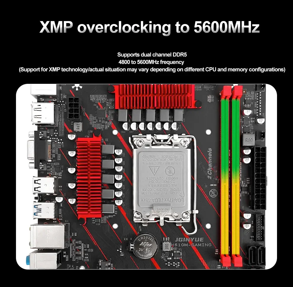 Description Picture 5 of itemJGINYUE H610 Motherboard Kit I5 12400F LGA1700 2*16GB=32GB 4800MHz DDR5 Dual Channel Memory RAM Support M.2 NVME H610M GAMING D5