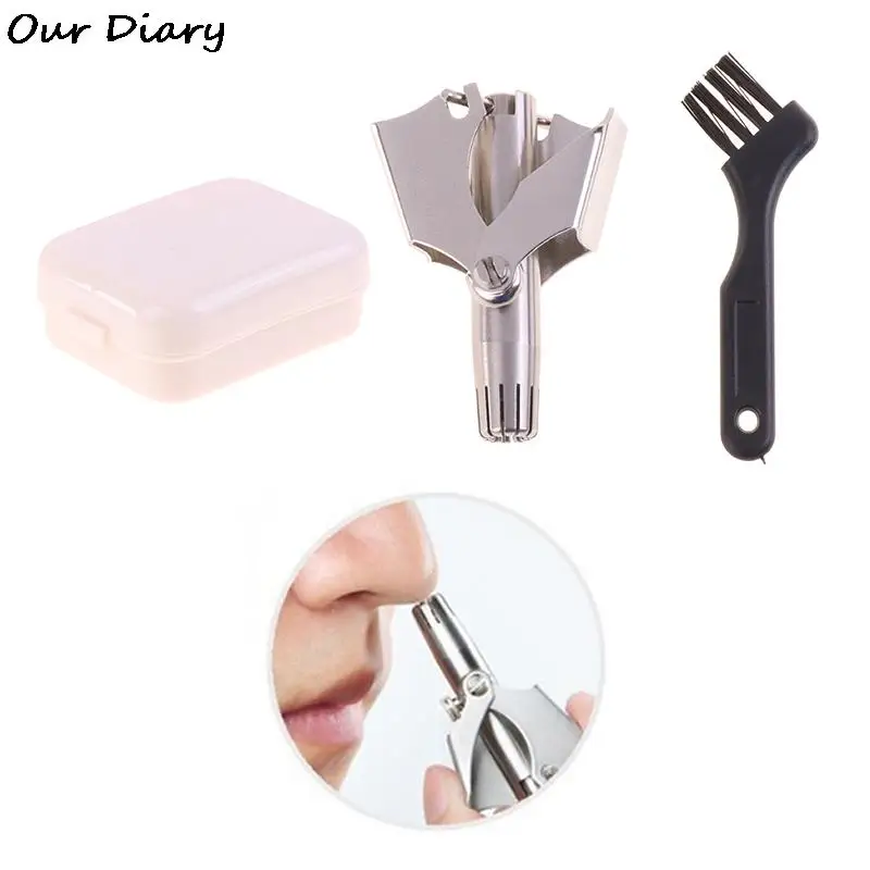 

1set Nose Trimmer Set For Men Stainless Steel Nose Razor Shaver Manual Washable Nose Ear Hair Trimmer With Brush