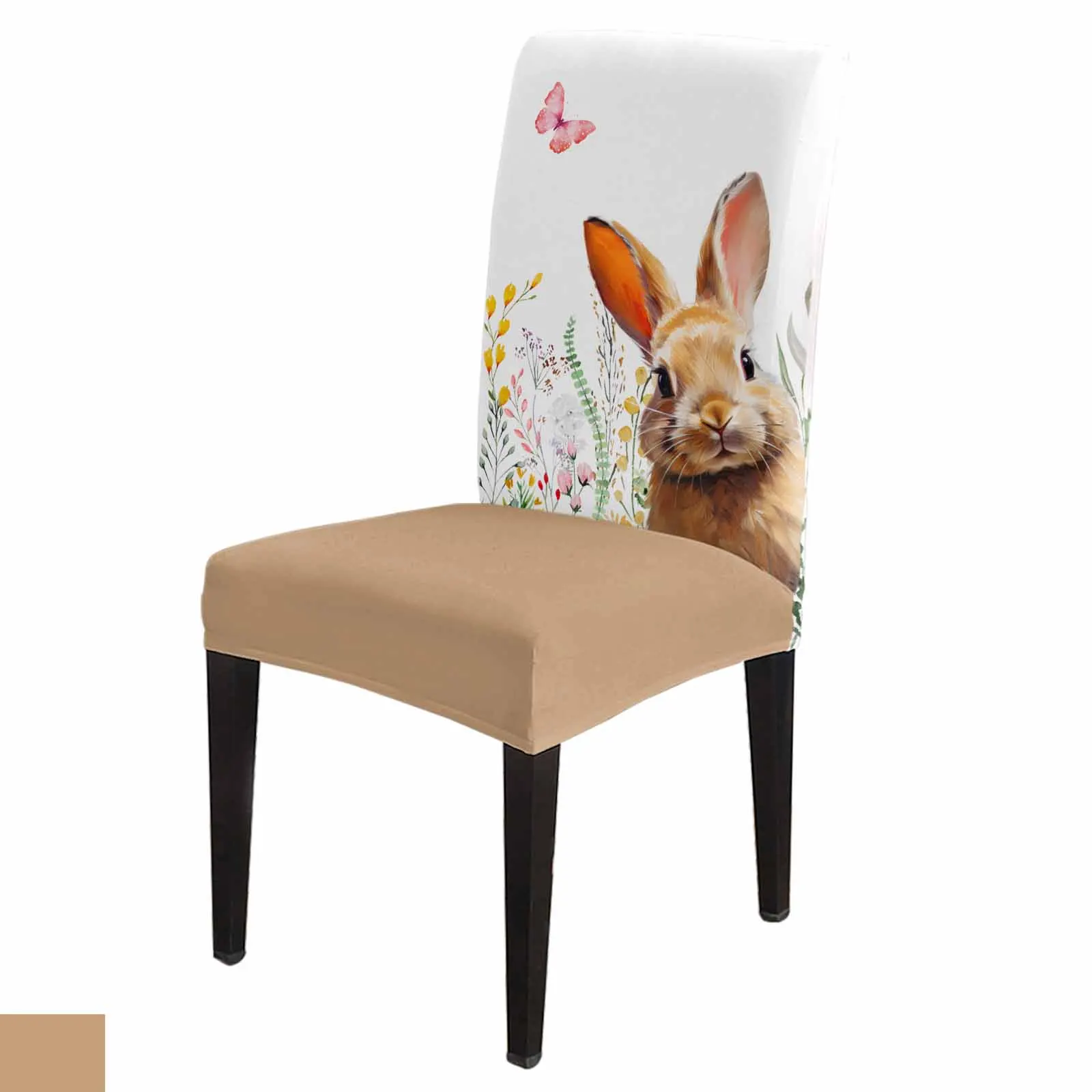 

Easter Bunny Flowers Butterfly Stretch Chair Cover for Dining Room Banquet Hotel Elastic Spandex Seat Chair Covers