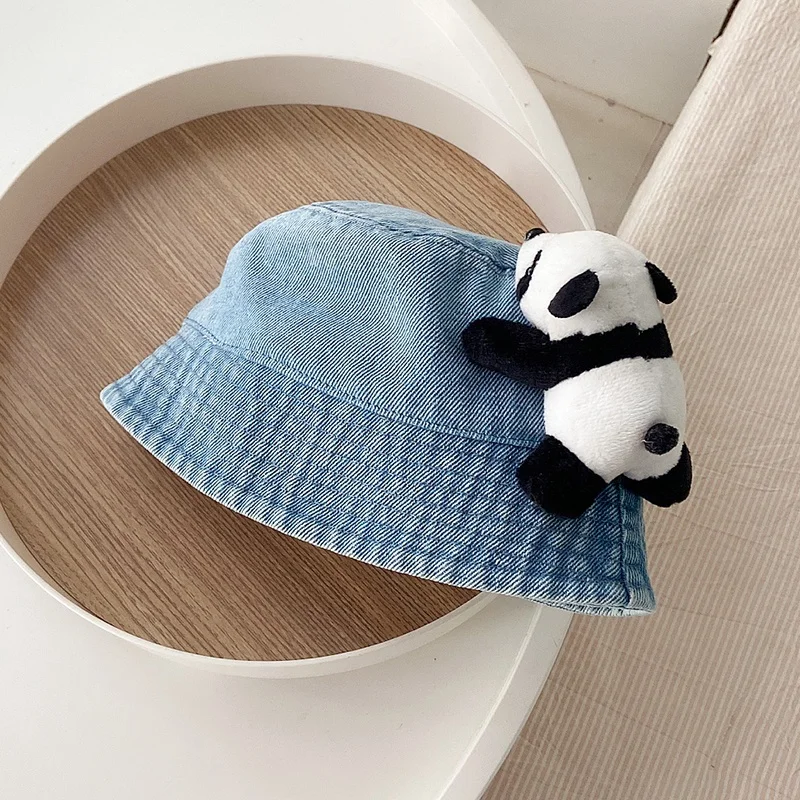 Denim Baby Bucket Hat 3D Panda Kids Sun Hat Outdoor Child Panama Cap Sun Prontction Toddler Hats Children Accessories 48/52cm 6