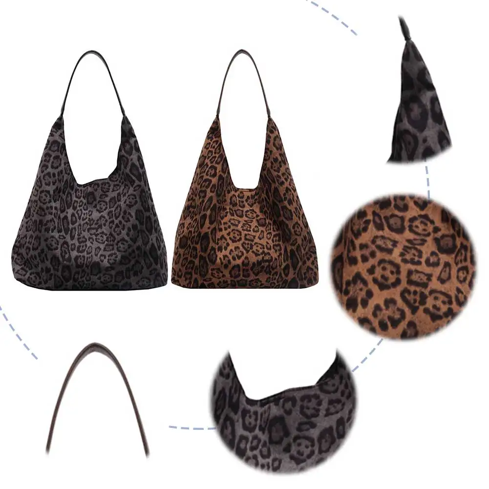 Women Suede Shoulder Bag Leopard Print Purse and Handbag Magnetic Closure Trendy Satchel Bag for Work Travel