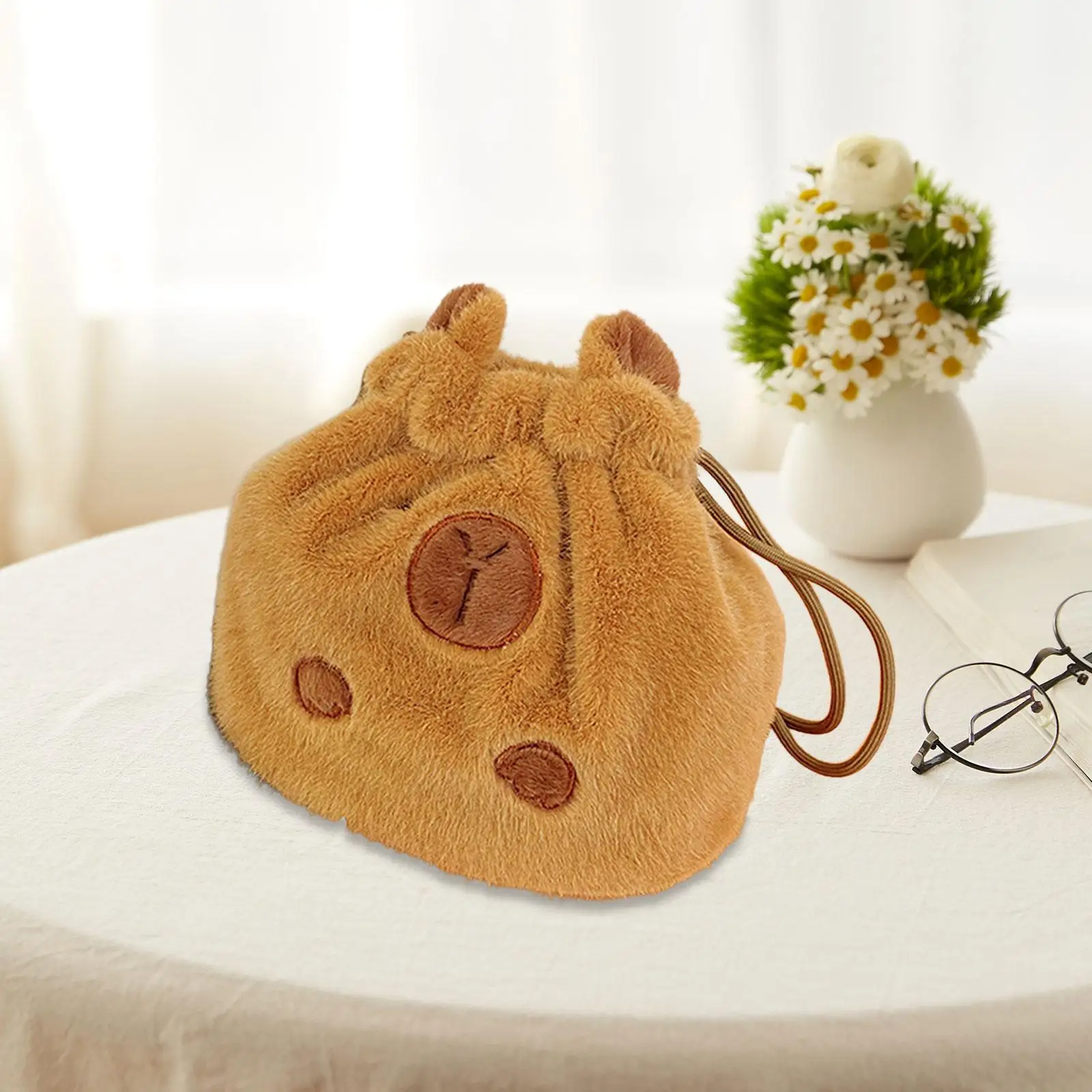 Plush Capybara Drawstring Handbag for Women Cute for Festivals Dating Travel