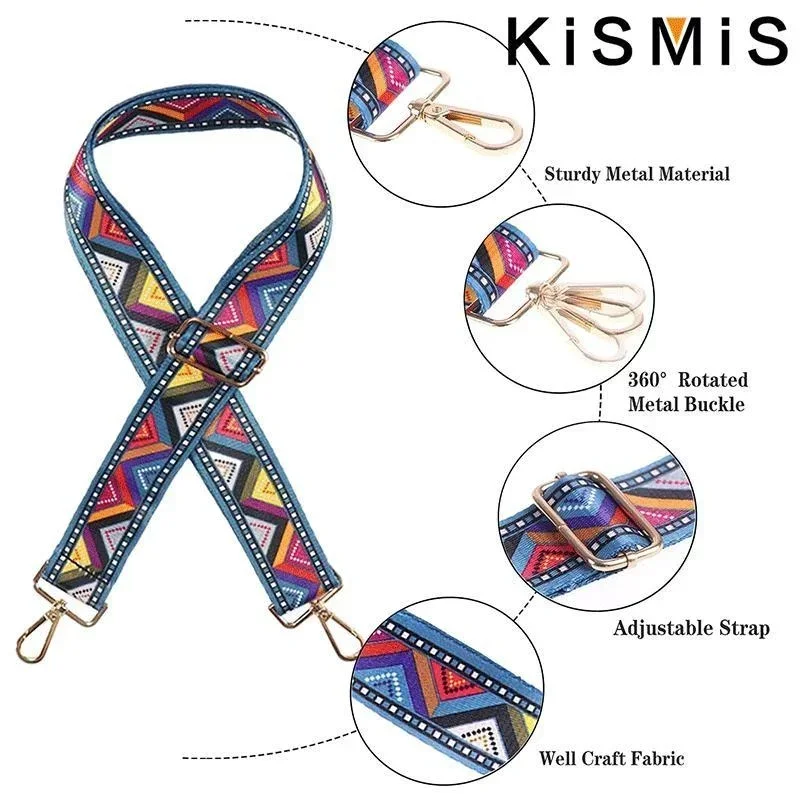 Embroidered Colorful Nylon Crossbody Strap for Women - Adjustable Fashion Shoulder Bag Accessory