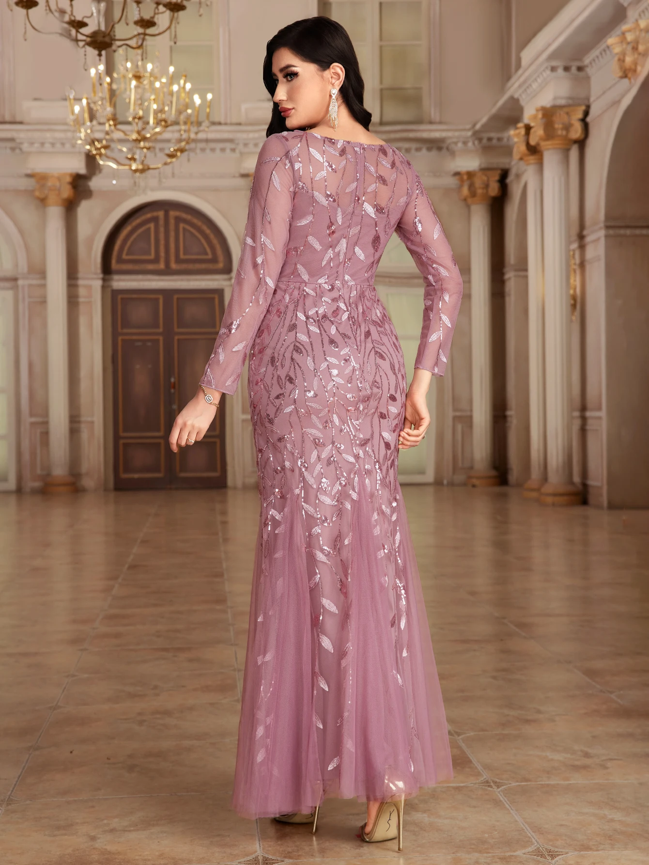 فستان سهرة حورية البحر بأكمام كاملة ، رقبة دائرية...