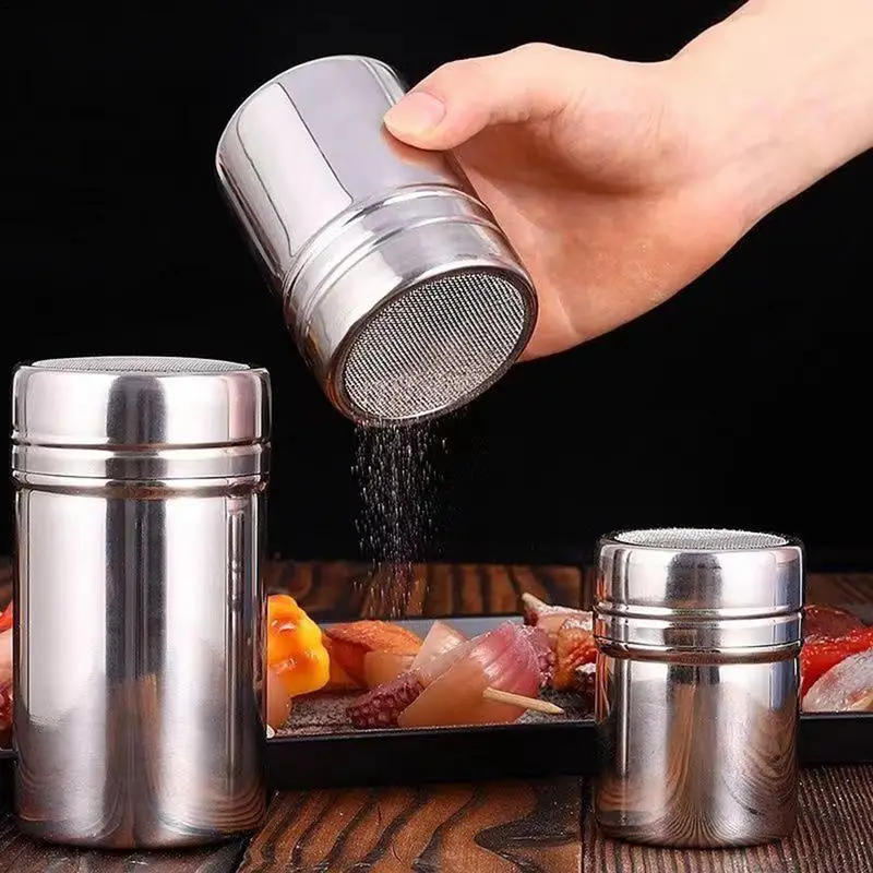 1pcs Powder Sugar Shaker Duster Dredges Stainless Steel Powder Sugar Shaker Cans Jars For Salt Spices And Cocoa