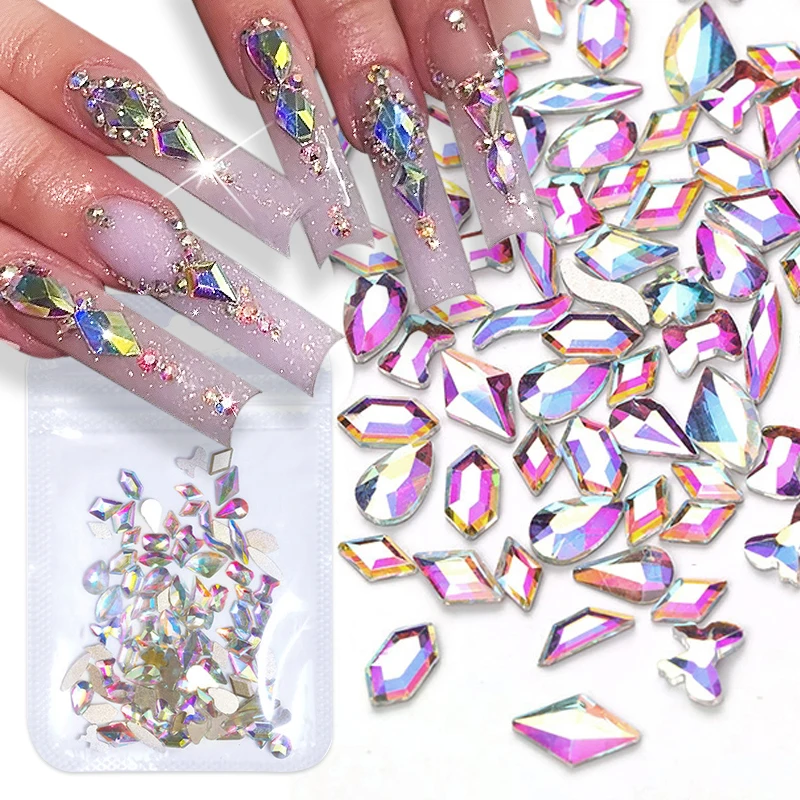 Crystal White Nail Rhinestone AB Charms Luxury Nail Art Flatback Gems for 3D Nail Decorations Glitter Manicure Nail Decal 2