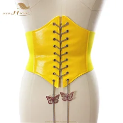 SISHION New Butterfly Chain Wide Waist Corset Belt Cinta Modeladora VD2597 Espartilho Sexy Gotico Gothique Gothic Yellow Korset