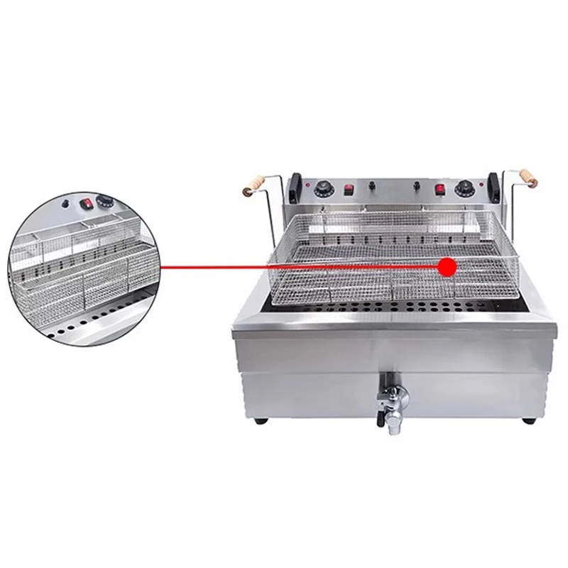 Electric 220V Deep Fryer Machine For Chips Chicken Large Capacity 20L 30L Frying Machine With Oil Drain Faucet 6000W 4