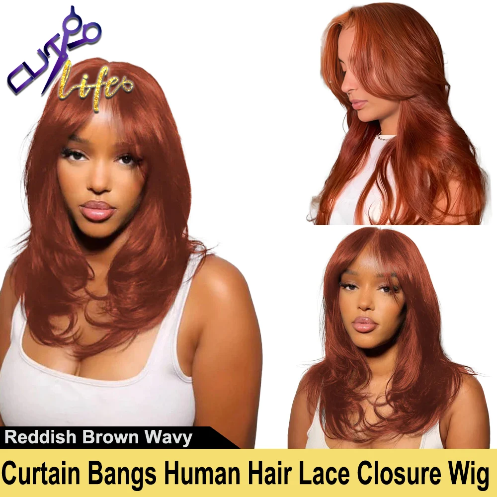Inspired Layers With Curtain Bang 13x4 Lace Front Wig Reddish