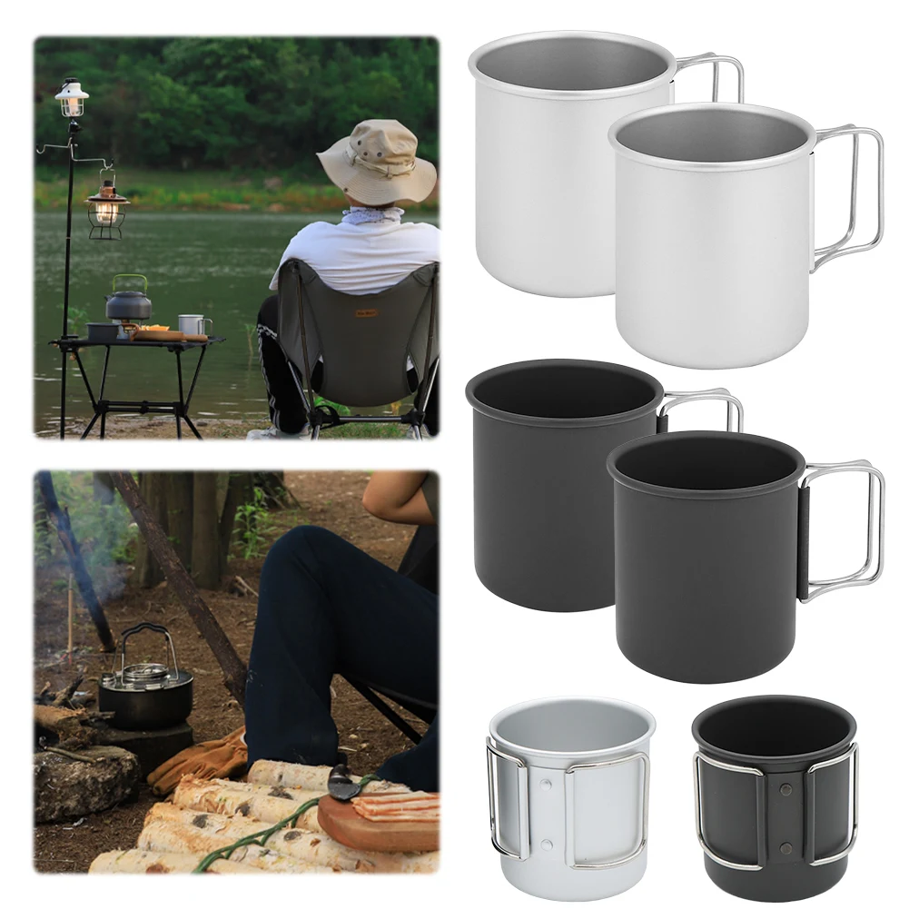 접이식 손잡이가 있는 휴대용 커피 머그잔, 알루미늄 파인트 컵, 캠핑 하이킹용..