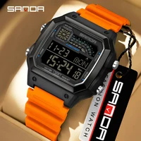 SANDA 6196 Fashion Men's Electronic Wristwatch Multifunctional Luminous Dial Calendar Waterproof Sports Digital Watches for Man