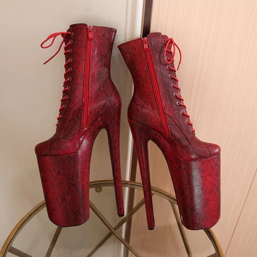 European and American 26CM ultra-high heels, snakeskin pattern fashion boots, super sexy stage steel pipe boots, large men's