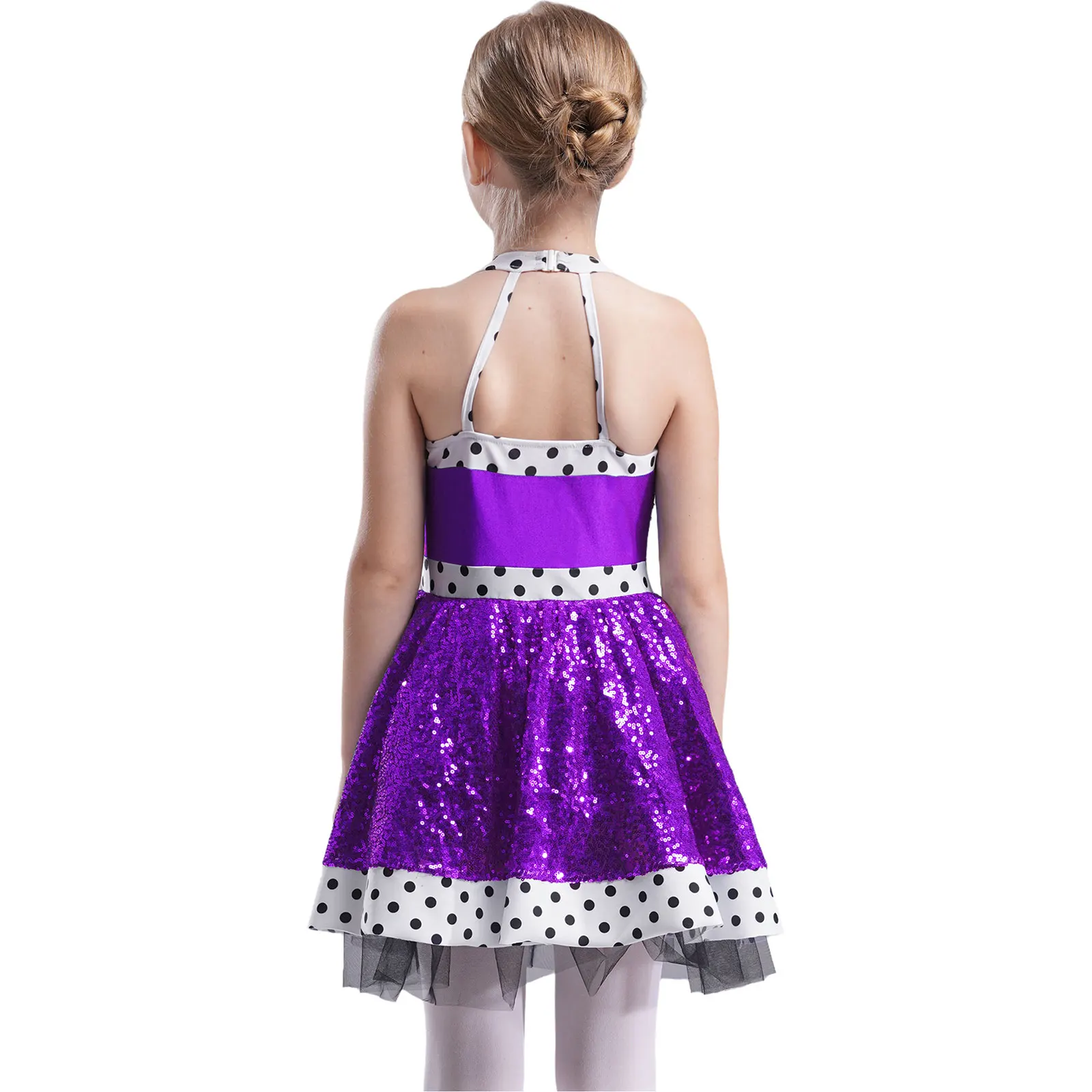 Kinder Mädchen Glitzernde Pailletten Tanz Party Kleid Ärmellose Punkte Patchwork Tutu Trikot Ballsaal Jazz Tanzen Leistung Kostüm – Detail 12