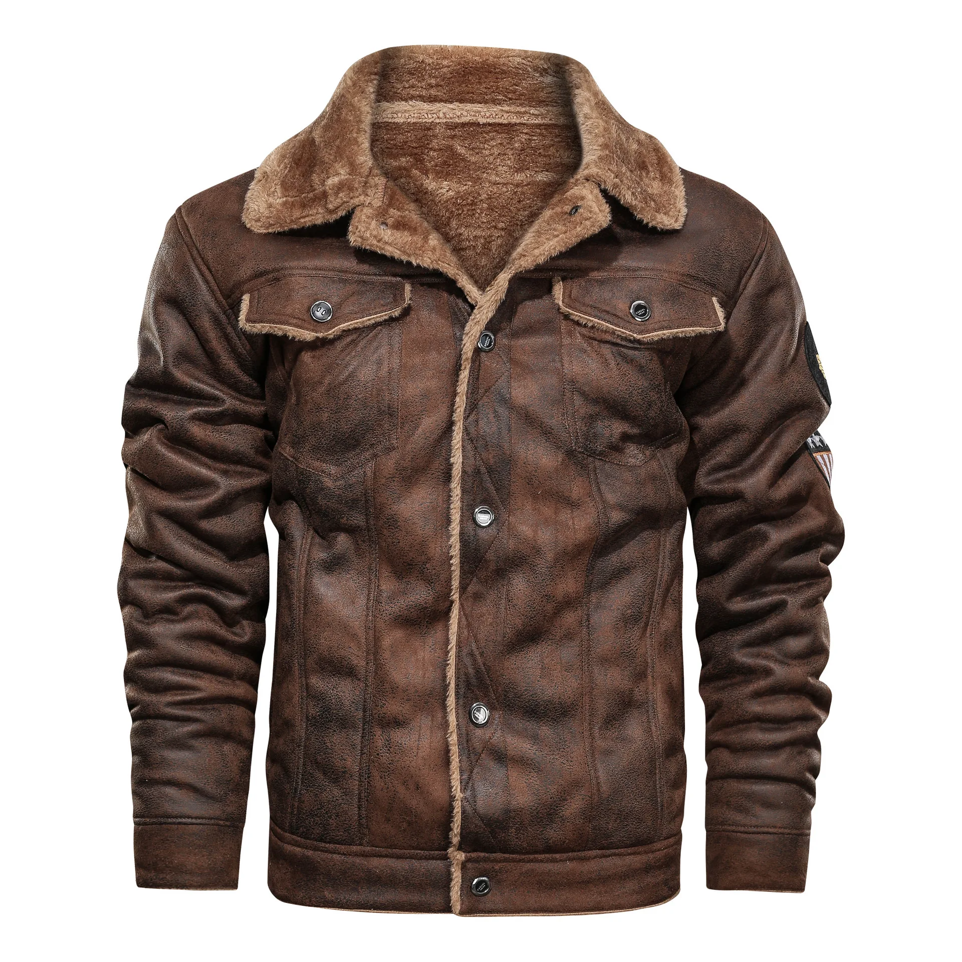 Autumn Winter Coat Men Jacket Vintage Solid Turn-Down Collar Outdoor Training Suede Zip Pocket Lamb Fleece Collar Warm Jacket men winter jacket