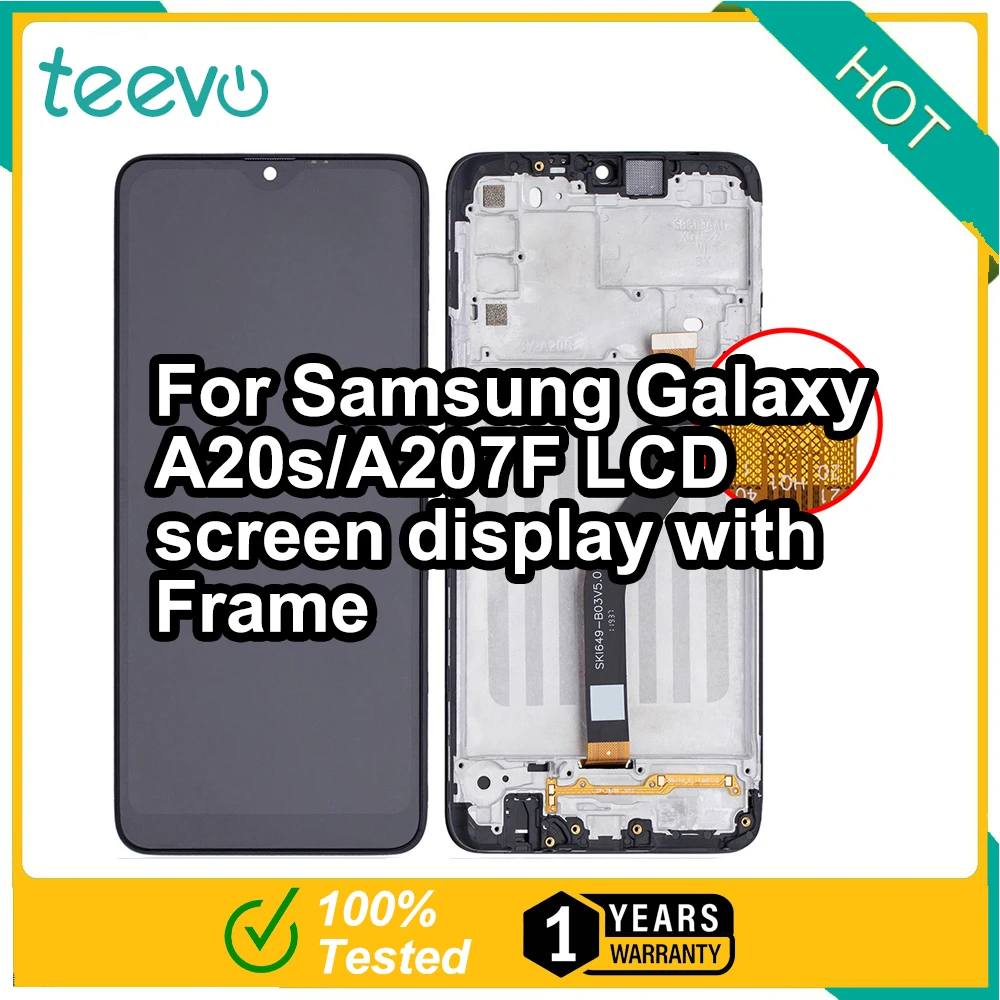 

ЖК-дисплей Teevo для Samsung Galaxy A20s/A207F, экран и сенсорный экран с дигитайзером и черной рамкой