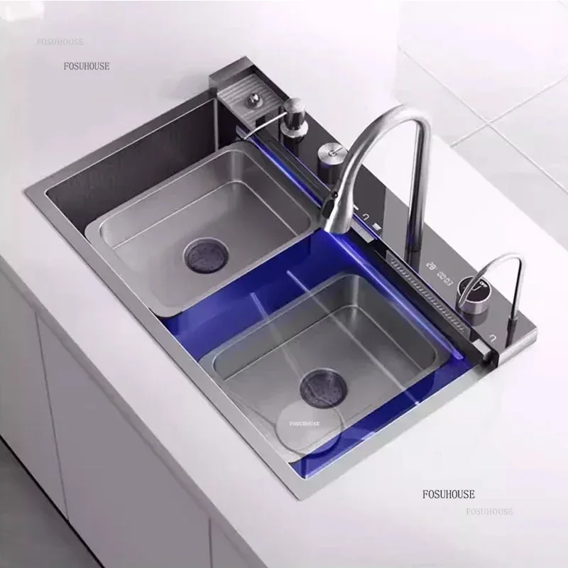 Large Single Kitchen Sink Slot 304 Stainless Steel Rain Waterfall Sink Home Honeycomb Dishwashing Basin Kitchen Accessories