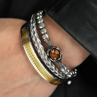 Men Bracelet Sets Stainless Steel Beaded Braiding Rope Bangles Men Eagle Bracelets With Tiger Eye Natural Stone Gift Accessories 1
