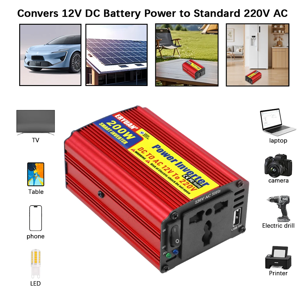 차량용 파워 인버터 DC 12V to AC 220V USB 충전 포트 포함 범용 AC 소켓 DC AC 컨버터 시거 라이터 플러그 클립 어댑터
