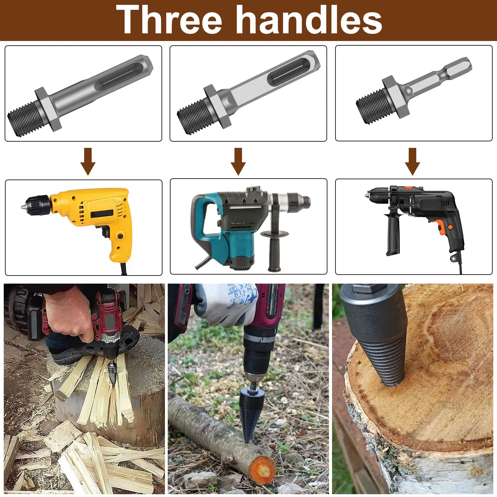 Firewood Log Splitter Round Hex Square Shank Woodworking Tools High-Carbon Steel Wood Splitting Screw Cone for Electric Drill