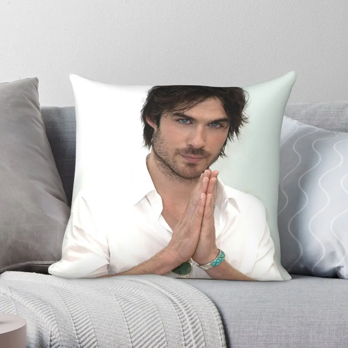

Ian Somerhalder Damon Salvatore Square Pillowcase Polyester Linen Velvet Creative Zip Decor Sofa Cushion Cover