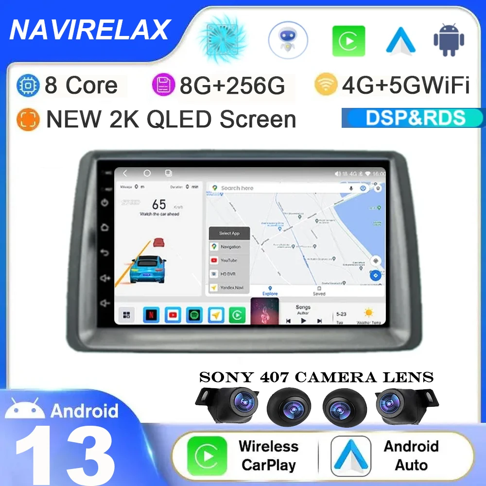 7 "Android 13 Per Fiat Panda 2003- 2012 Wireless Carplay Navigazione Intelligente Lettore Multimediale Audio Stereo Schermo Qled Dsp