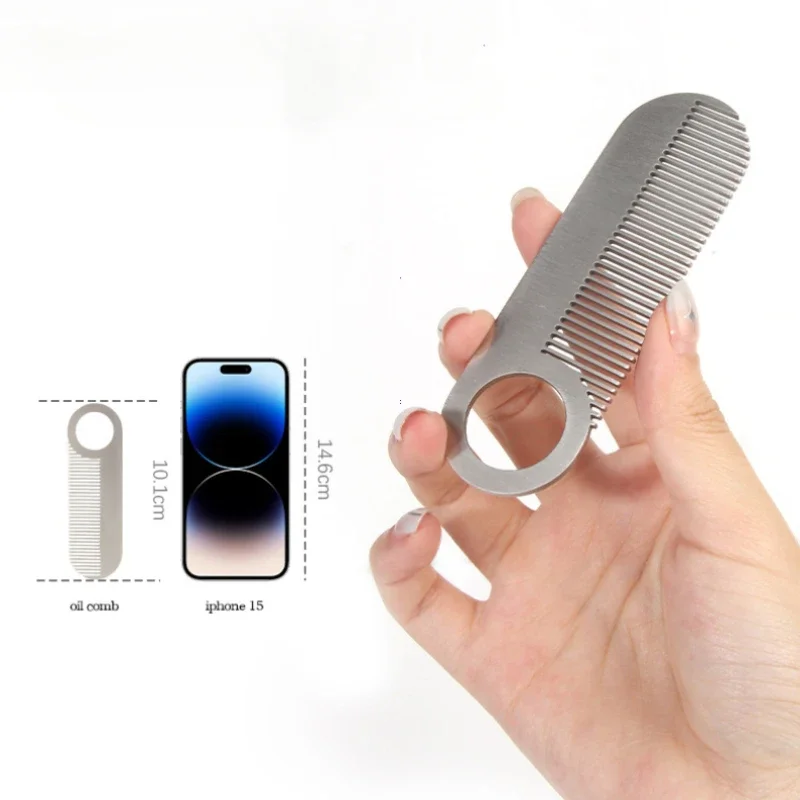 Stainless Steel Men's Beard Comb Portable Mini Oil Head Comb for Barber Mustache Care Shaping Tools Pocket Size Silver Hair Comb 5