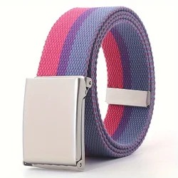 Vibrant Rainbow Canvas Belt with Square Buckle - Versatile & Stylish Accessory (Watermelon red)