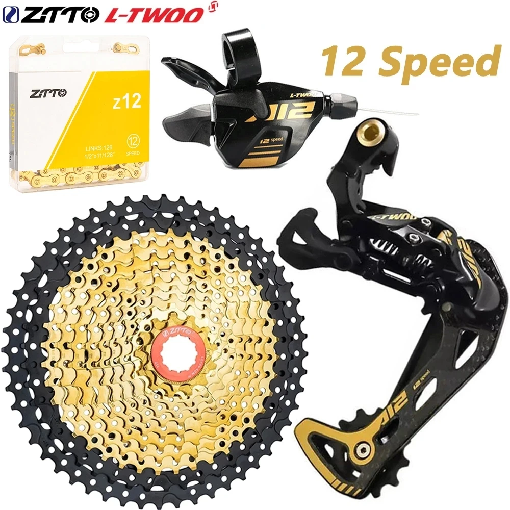 

ZTTO Bicycle Cassette 12 Speed 11-52T MTB 12V K7 Sprocket A12 1X12 Gold Shifter Lever Carbon Cage Derailleur Set Z12 Gold Chain