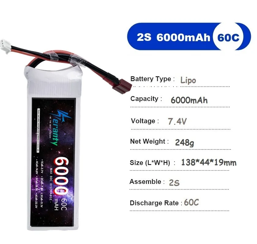Batterie LiPo 7.4V 4200-7200mAh XT60/T pour RC Voiture Drone