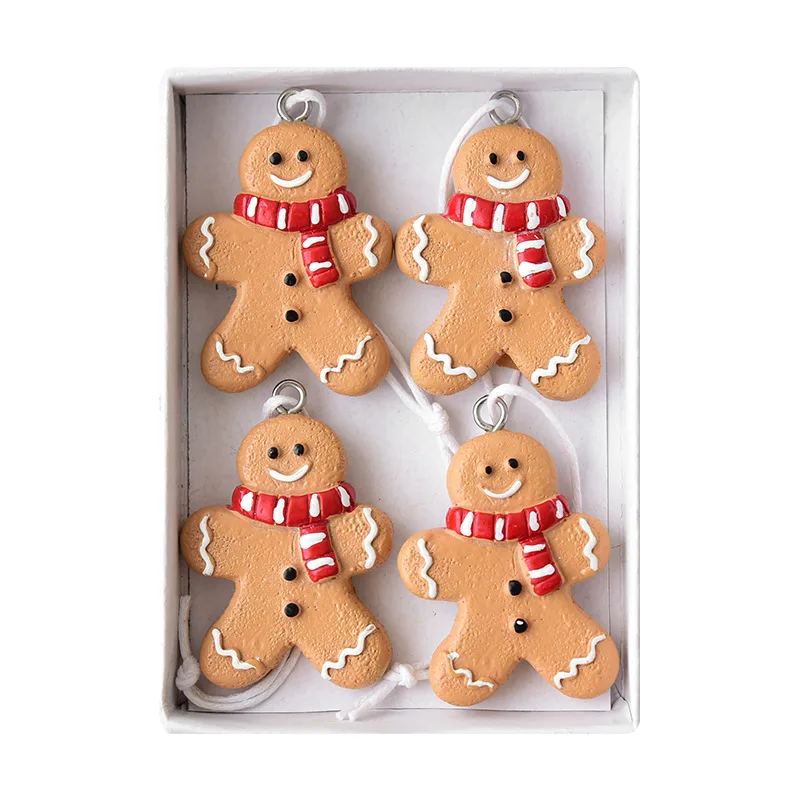 Christmas Decorations DIY Kit Resin Gingerbread Man & Candy Ornaments Set for Xmas Tree Home Party Festive Hanging Decor