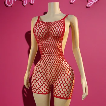 Sexy Fishnet See-Through Beach Cover Up, Hollow Out Bodysuit for Valentine's & Summer