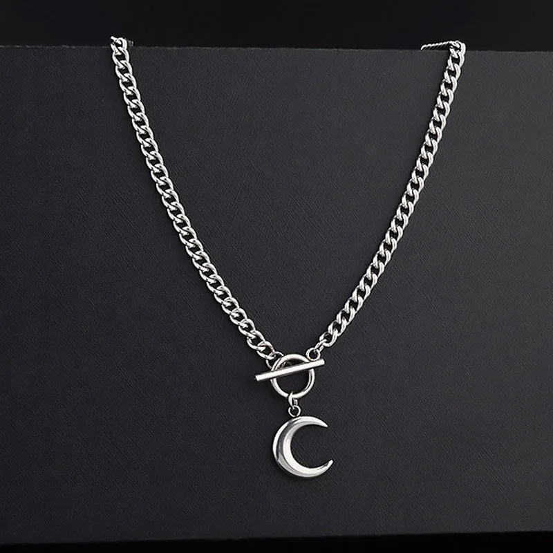 Stainless Steel Pendant Necklace Stainless Steel Clavicle Chain Mens Moon Necklace
