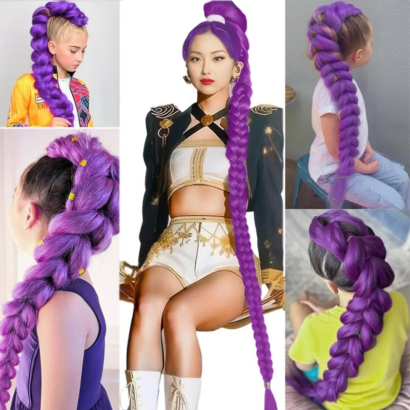 Purple Braiding Hair 30 Inch Pre Stretched Hair Long Straight Crochet Braids Yaki Texture Synthetic Fiber 3 Packs (Dark Purple)