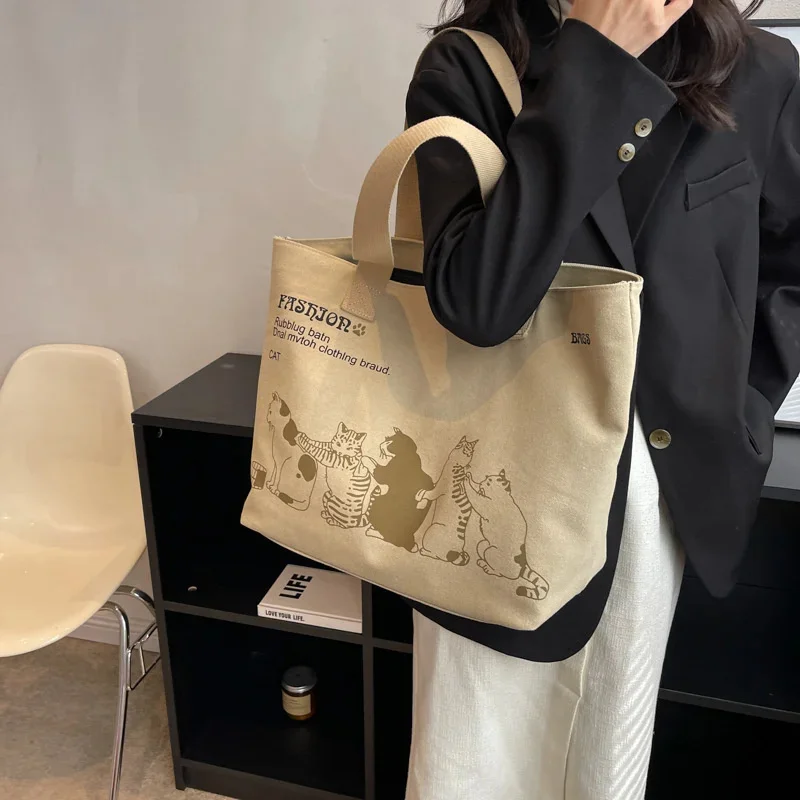 

2023 New Solid Color High Capacity Bag Women's Canvas Shoulder Student Leisure Commuter Tote