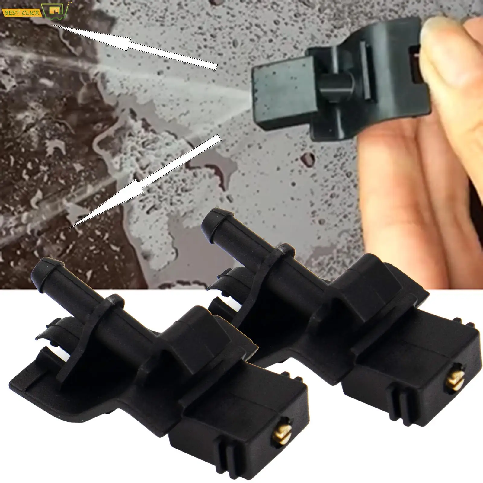 2Pcs Front Windshield Wiper Washer Jet Nozzle Hood Liquid Sprayer For