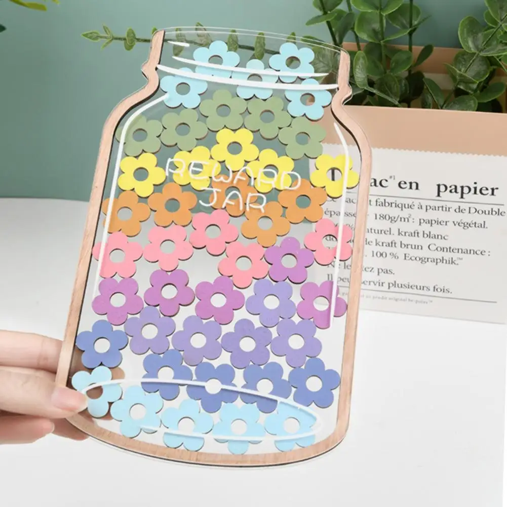 Wooden Reward Jar with 25 Colorful Stars Flowers Kids Students Potty Training Positive Behavior Chart System Home Classroom Mana