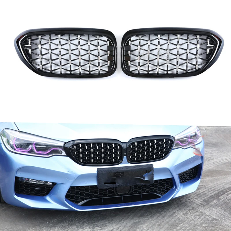 

Black Frame Silver Point Grille Car Front Bumper Grilles Kidney Racing Grill For BMW New 5 Series G30 G38 2018-2020 Accessories