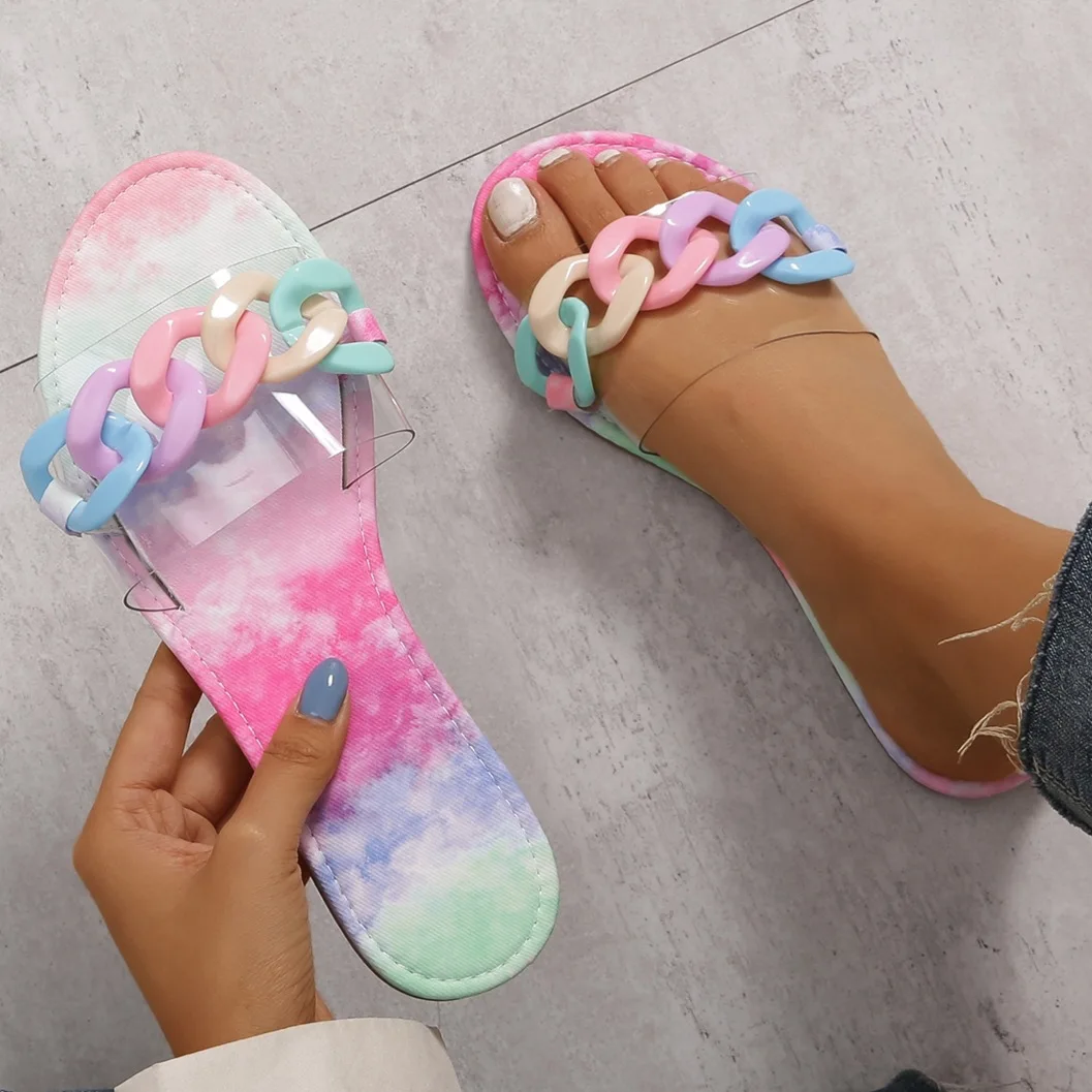 2022 Summer New Flats Slippers for Women Sandals Fashion Buttons PVC Slides Ladies Casual Plus Size 43 Beach Slippers Female