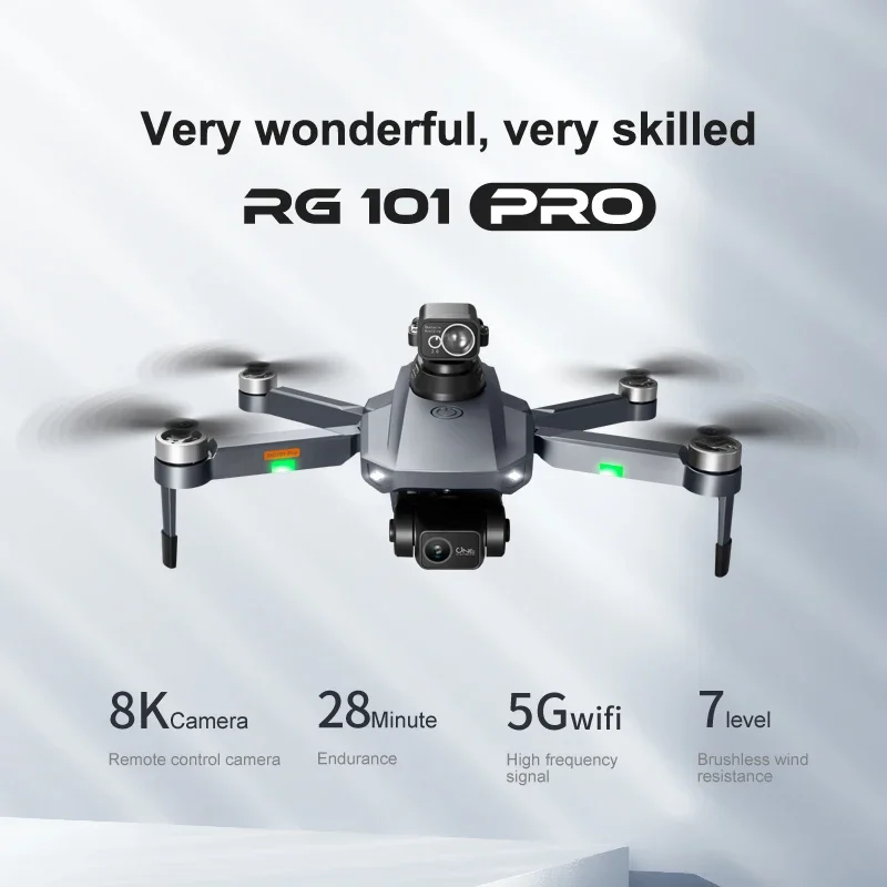 RG101 PRO FPV 드론 5G 와이파이 레이저 장애물 회피 브러시리스 모터, 6K HD 듀얼 카메라, GPS 리턴 전문 쿼드콥터 드론