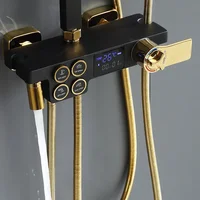 Newly Digital Shower System Set with Brass Bathtub Mixer Faucet Rainfall Shower Head Black Gold Thermostatic Bathroom Shower Set 2
