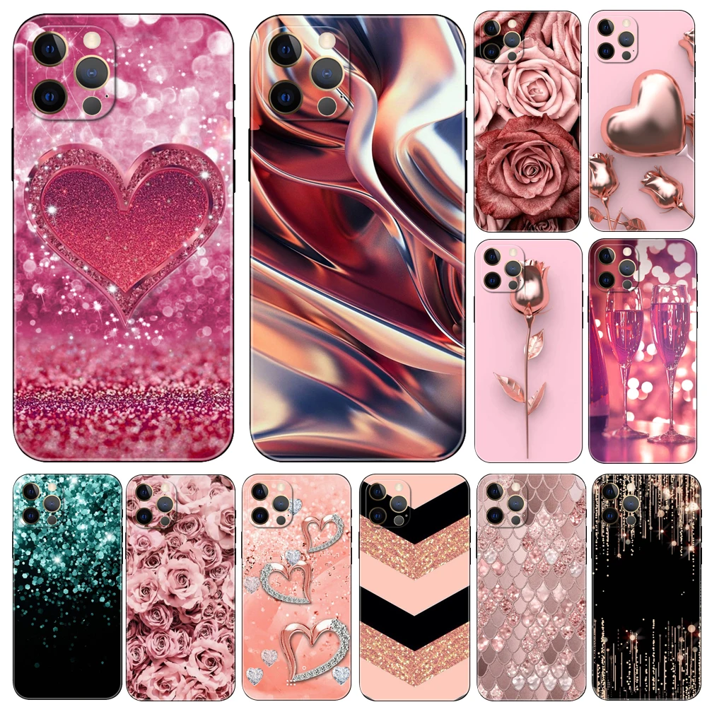 Custodia Per Telefono Love Rose Gold Per Iphone 14 2020Se 6 6S 7 8 Plus X 10 Xr Xs 11 12 13 Mini Pro Max Cover Posteriore In Tpu Nero Morbido