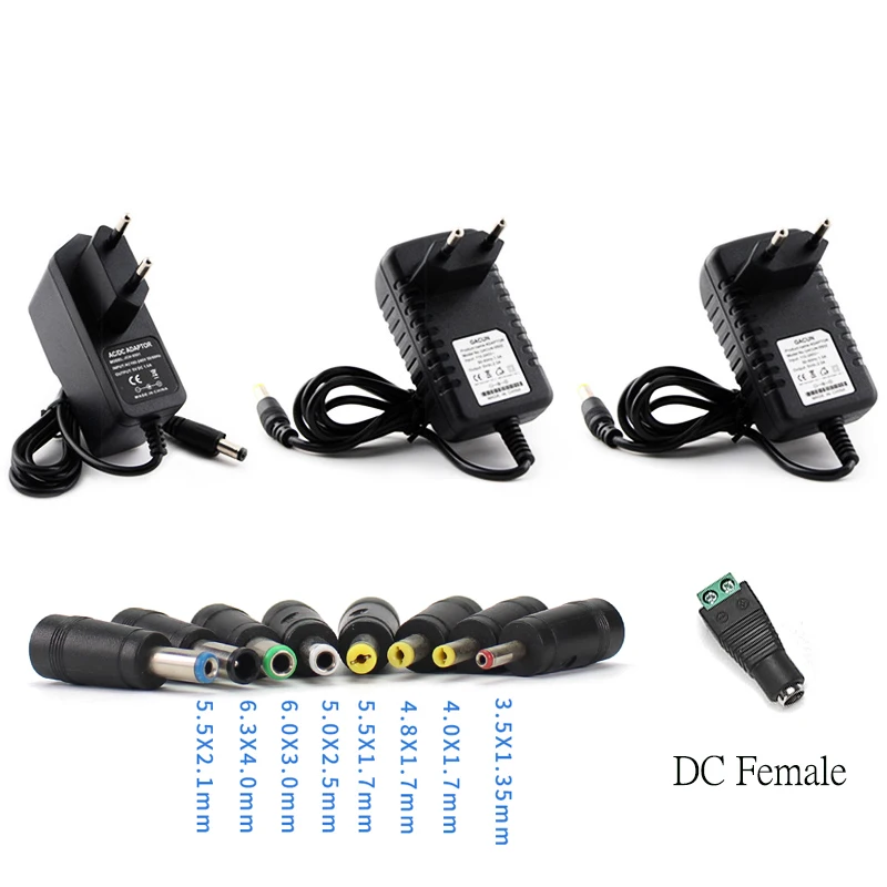 อะแดปเตอร์ AC DC 5V 9V 12V 15V 24V แหล่งจ่ายไฟแรงดันไฟฟ้าต่างๆ 12V 1A 2A 3A DC หญิง 8PCS แจ็ค DC Connector EU US 1