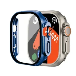 Premium Tempered Glass Screen Protector with PC Bumper Case for 49mm Ultra 3 2 1 (Official blue 25)