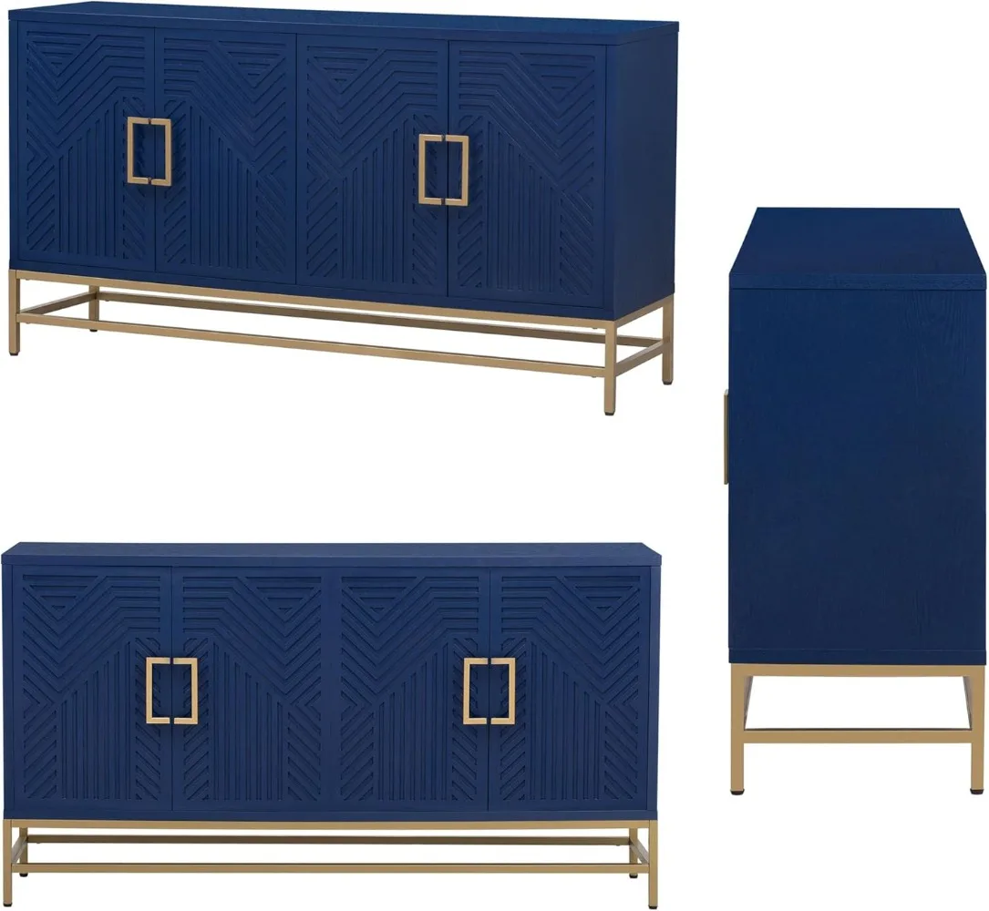 Accent Sideboard Cabinet  Retro Credenza Console Storage Cabinet Dining Buffet Table with 4 Doors & Adjustable 5