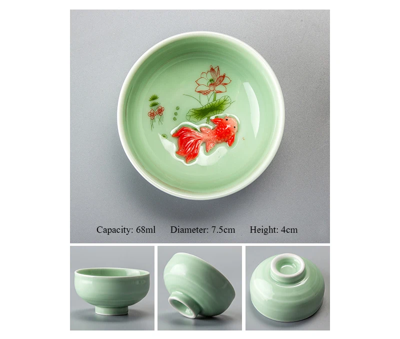 Description Picture 5 of itemChinese Tea Cup Porcelain Celadon Fish Teacup Set Teapot Drinkware Ceramic China Kung Fu Tea Set Ceramic cup Chinese gift