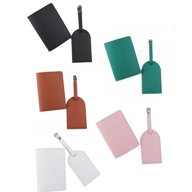 

E74B Portable PU Leather Passport Cover with Luggage Tags Holder for Case Card Travel Protector
