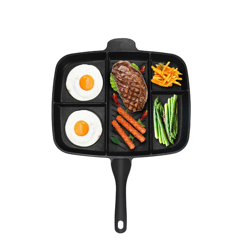 Induction Non Stick Multi Section 5 in 1 Frying Pan Grill Oven BBQ Fryer Plate 