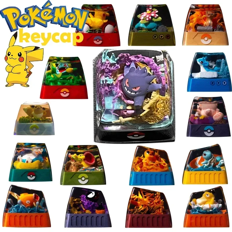 Pokemon Gengar Pikachu Charizard Eevee Custom Resin Micro Trasparente Key Cap Meccanico Creativo Singolo Computer Keyboard Cap
